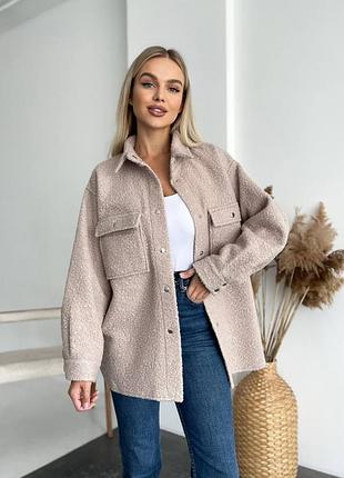 🌈8! шикарна шерстяна буклп жіноча тепла сорочка бежева беж бежевий бежевая женская рубашка теплая