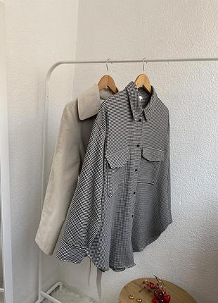 Плотная оверсайз-рубашка в ч/б «лапке» h&amp;m
