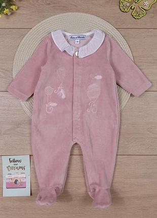 Велюровий теплий чоловічок сліп 0-3 міс для новонародженої дівчинки малюки боді бодік