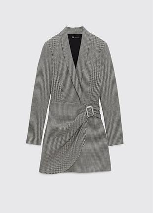 Платье блейзер zara мини с принтом гусиная лапка в размере xs