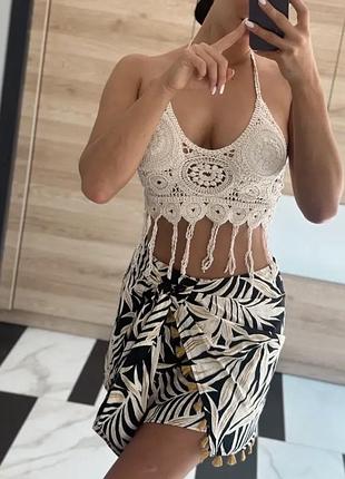 Летний пляжный вязаный топ