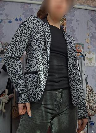 🩶🖤серый леопардовый пиджак🖤🩶