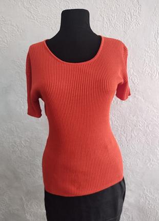Футболка красная , в рубчик ,шелк 100% reporter