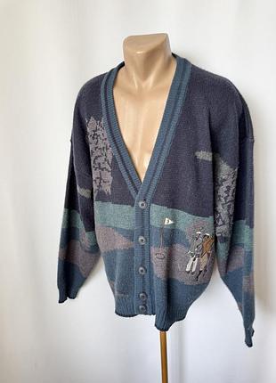 Вінтажний кардиган візерунок гольфісти гра в гольф пейзаж ретро 80е 90е