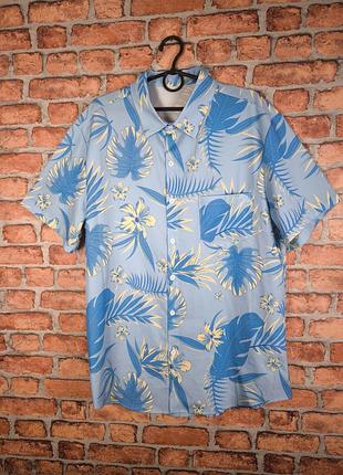 Рубашка гавайская с цветами пляжная на короткий рукав с пальмами с принтом гавайка с коротким рукавом shain