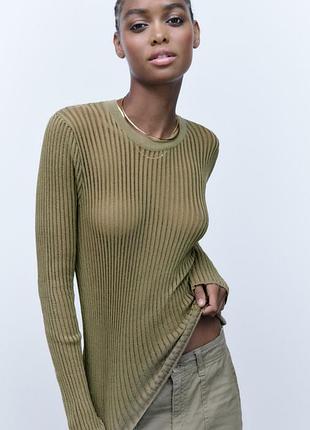 Лонг прозорий zara, прозора кофтинка зара, лонгслів в рубчик