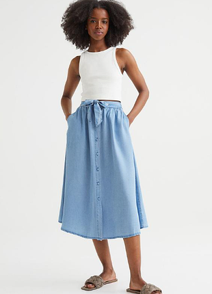 Голубая миди юбка из лиоцелла h&m