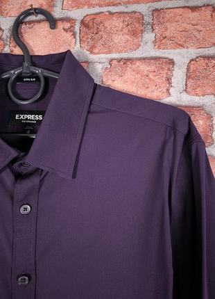 Классическая приталенная однотонная фиолетовая рубашка slim fit express performance