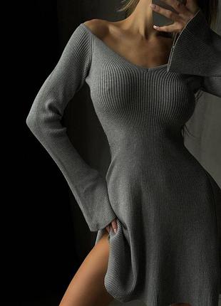 Сіра сукня міні в рубчик ☺️ сукня міні 💗 сіра базова  сукня