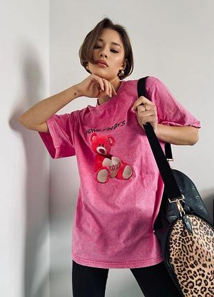 Накладной платеж ❤ турецкая хлопковая оверсайз футболка вареная варенка с принтом мишка тедди