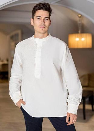 Мужская рубашка поло с вышивкой белыми нитями, вышиванка, украинский стиль