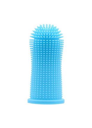 Силіконова зубна щітка на палець для чищення зубів собак та кішок для видалення нальоту синя