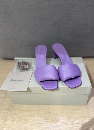 Босоножки кожаные шлепки santoni 39 оригинал сабо lilac leather mules
