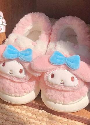 Домашние теплые тапочки my melody hello kitty, для подростка (21 см)