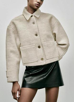 Вовняне бежеве пальто/жакет zara