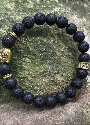 Браслет голова будди лавовый камень