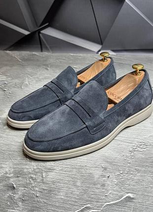 Чоловічі лофери сірі з натуральної замші, замшеві туфлі мокасини сірого кольору 8220