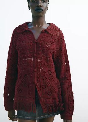 Кардиган кружевной бордовый zara new