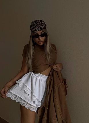 Спідниця - шорти жіночі весняні тканина льон жатка / лляні спідниці тренд