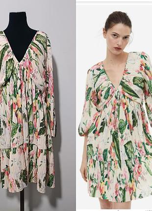 Платье короткое из плиссированного джерси h&m xxl 180/128 c, с рукавами -фонариками