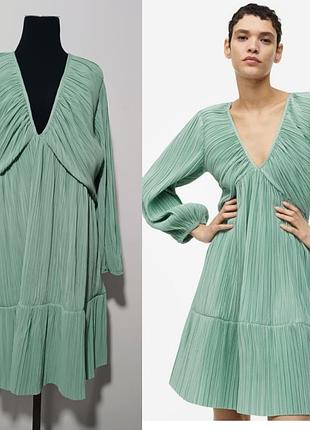 Платье короткое из плиссированного джерси h&m xxl 180/128 c, с рукавами -фонариками