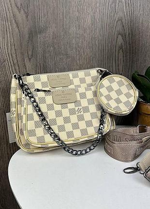 Женская сумка мульти клатч 3 в 1 стиль луи витон pochette. набор сумочек клетка 791