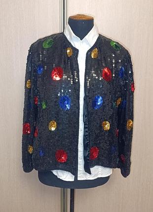 Вінтажний шовковий жакет бомбер frank usher розшитий бісером і паєтками