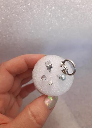 Лот набор серьги серебро винтаж одинак, жемчужина, кошачий глаз, цена за все