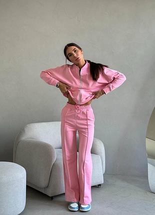 Жіночий спортивний весь костюм штани палаццо зі стрілкою і кофта бомбер на блискавці