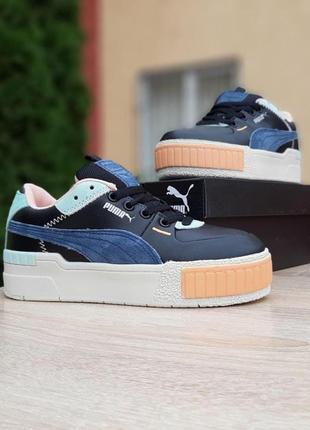 Женские кроссовки пума puma cali black/blue fur (мех)5 фото