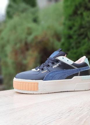 Женские кроссовки пума puma cali black/blue fur (мех)8 фото