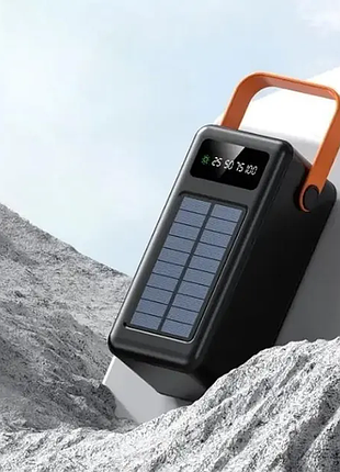 Портативний повербанк power bank 100000 mah із сонячною панеллю та ліхтариком