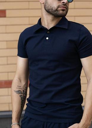 Поло льняное “flax” синее