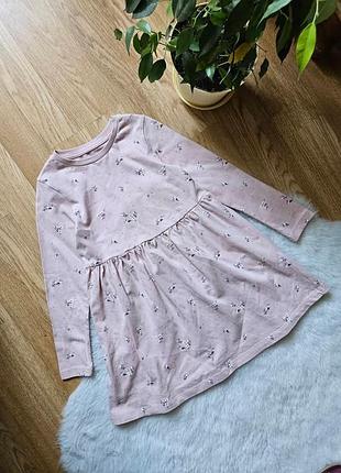 Детское платье коттоновое на длинный рукав 4-5роков принт цветы, нежно розовое,рост 110см