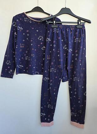 Пижама девочке синяя звезды котик хлопок george