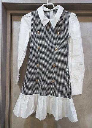 Стильное, красивое, очень крутое, платье, комбинированное, в клетку