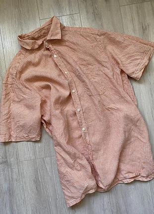 🩵льняная мужская рубашка с коротким рукавом marks &amp; spencer