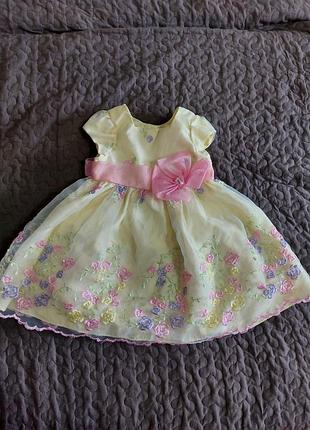 Новое нарядное пышное платье для девочки с вышивкой и бантом 2 года