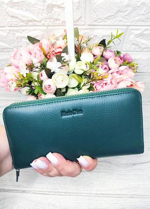 Женский кошелек из натуральной матовой кожи,на одной молнии, ремешок на руку 6015