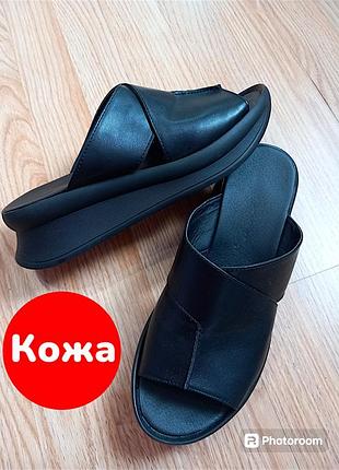 Новые кожаные босоножки шлёпанцы  на танкетке на платформе кожа