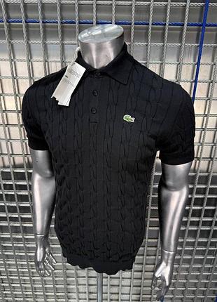 Мужское поло lacoste черный/белый/зеленый цвет