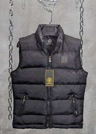 Мужская жилетка stone island патч черный/хаки цвет