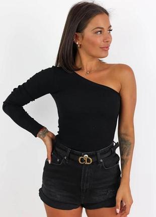 Красивый топ в рубчик на одно плечо, ассиметричный топ кроп на s-m