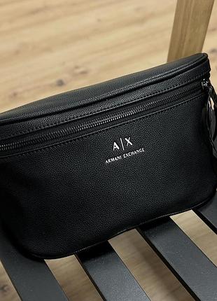 Чорна чоловіча поясна сумка бананка armani exchange