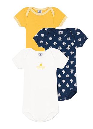 Набор хлопковых боди petit bateau с короткими рукавами для мальчиков 3 шт (6м, 9м, 12м, 18м)