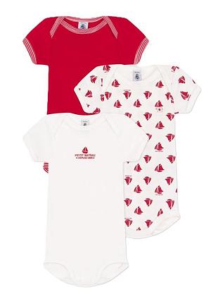 Набор хлопковых боди petit bateau с короткими рукавами белый с красным 3 шт (6м, 9м, 12м, 18м, 24м)