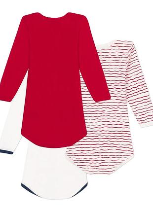 Набор хлопковых боди petit bateau с длинными рукавами белый с красным 3 шт (6м, 12м, 18м)2 фото
