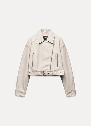 Zara куртка з еко-шкіри молочна розмір м