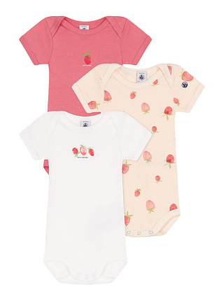 Набор хлопковых боди petit bateau с короткими рукавами для девочек 3 шт (6м, 9м, 12м, 18м, 24м)