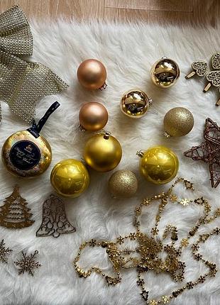 Терміново ‼️ новий рік 🎄 різдво 🎅🏼 комплект золотистих ялинкових новорічних прикрас золотих